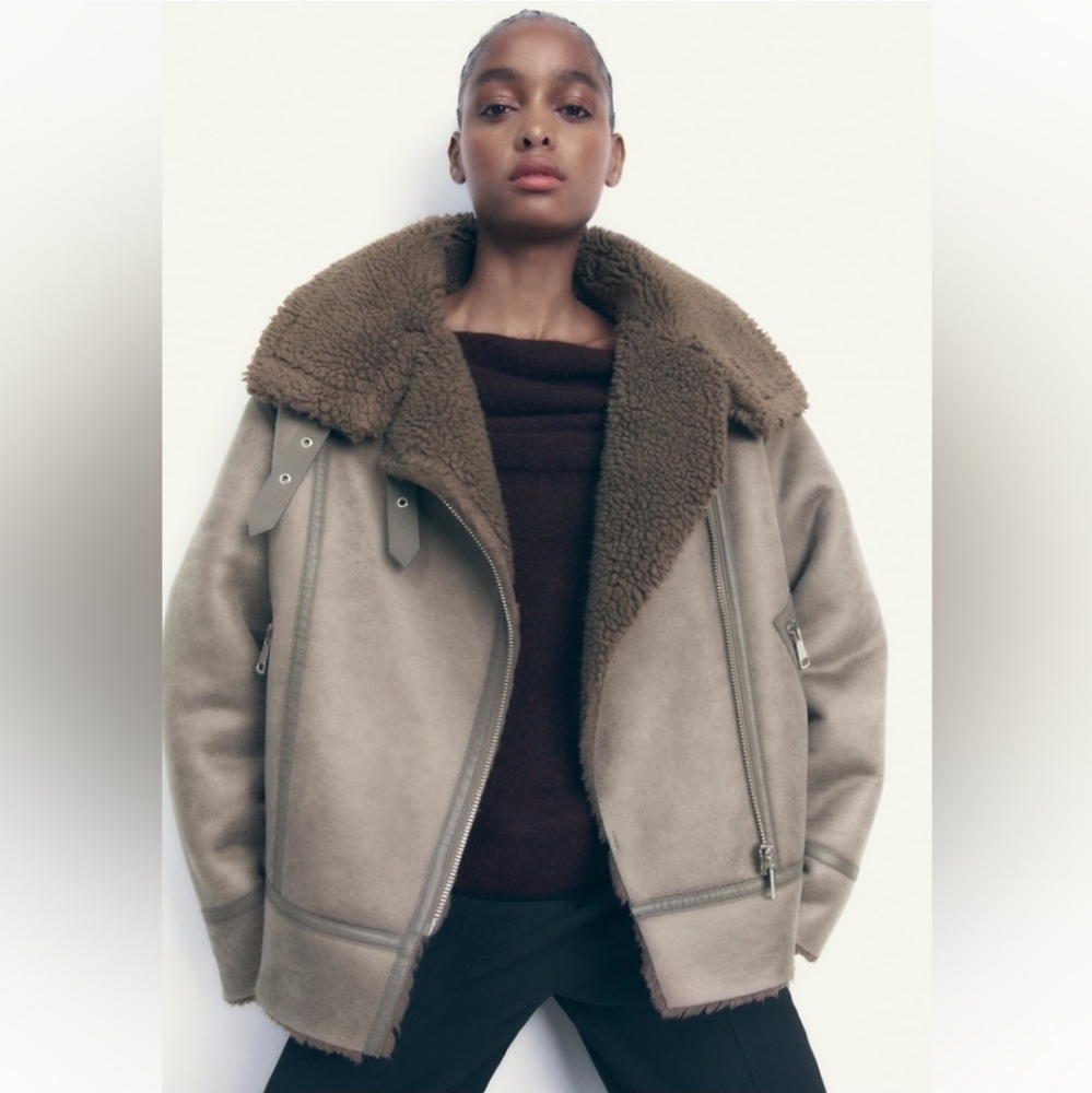 NWT ZARA DOUBLE FACED FAUX SHEARLING FUR JACKET - Picture 8 of 16